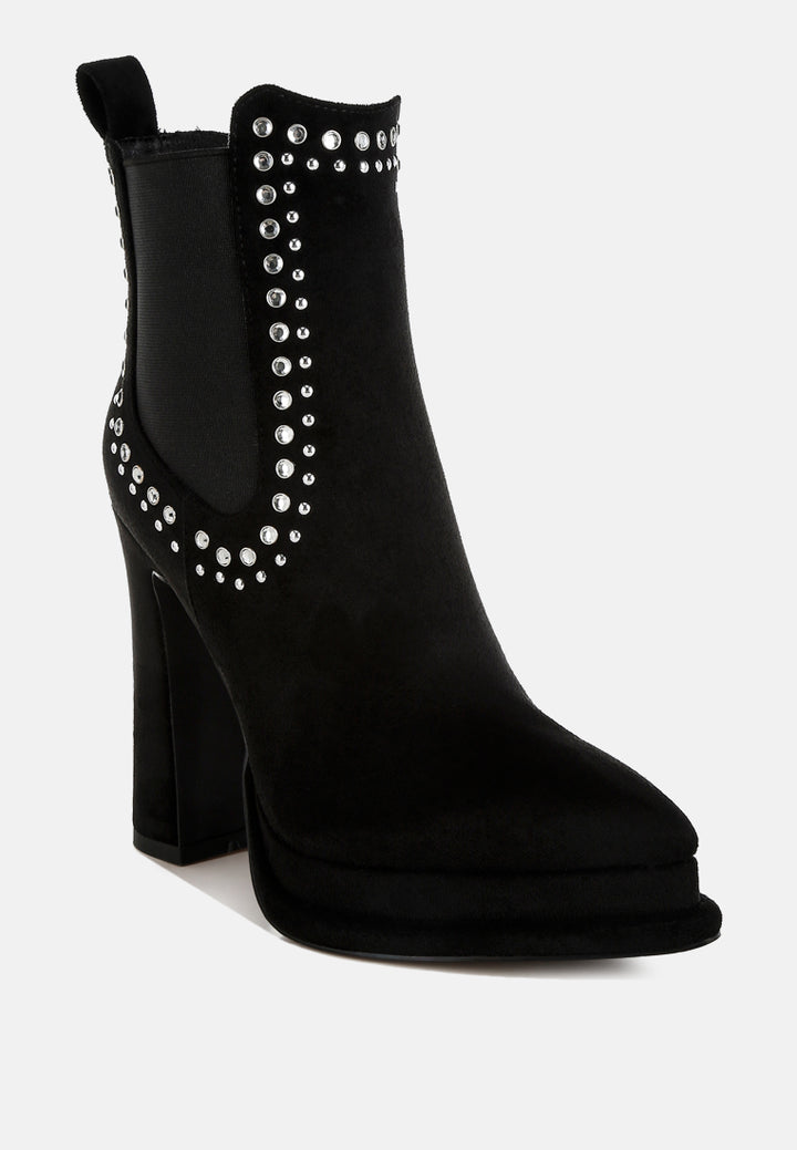 women studs embellished high ankle boots#color_black