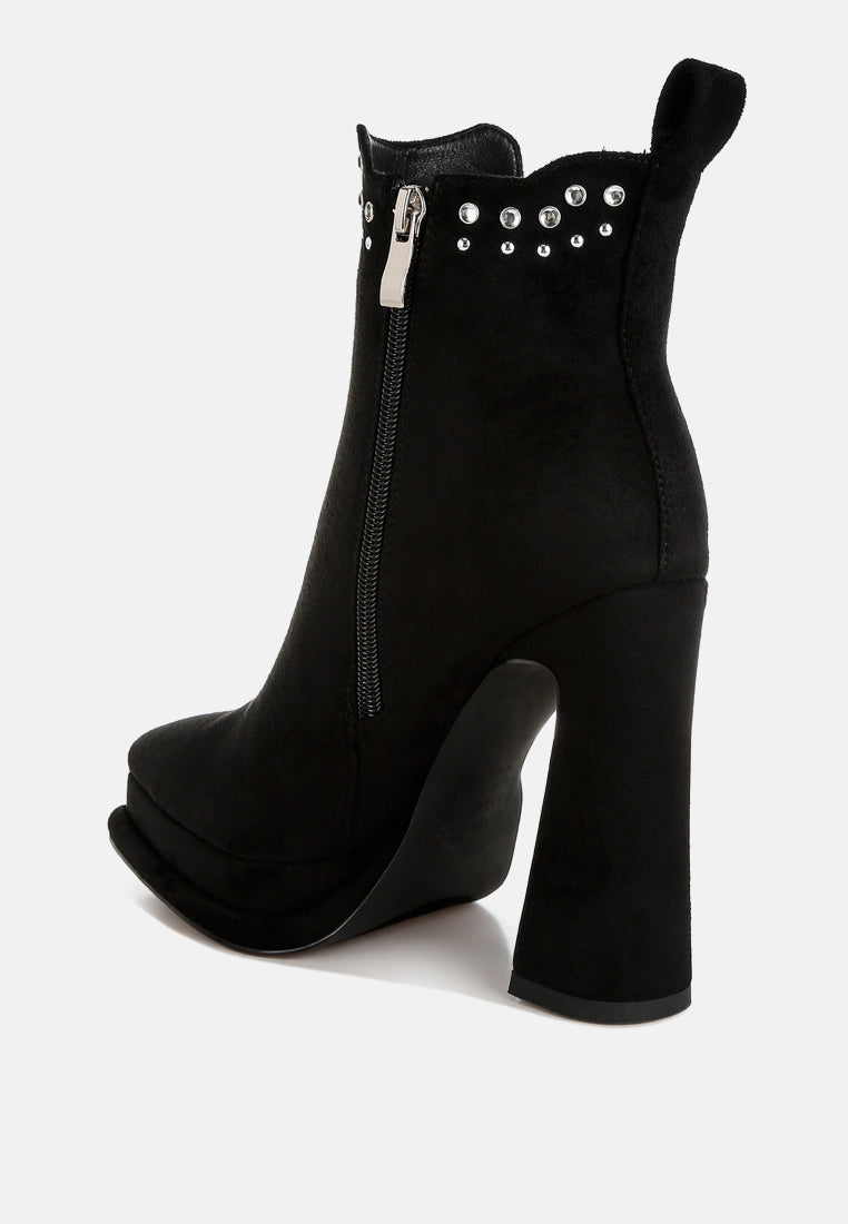 women studs embellished high ankle boots#color_black