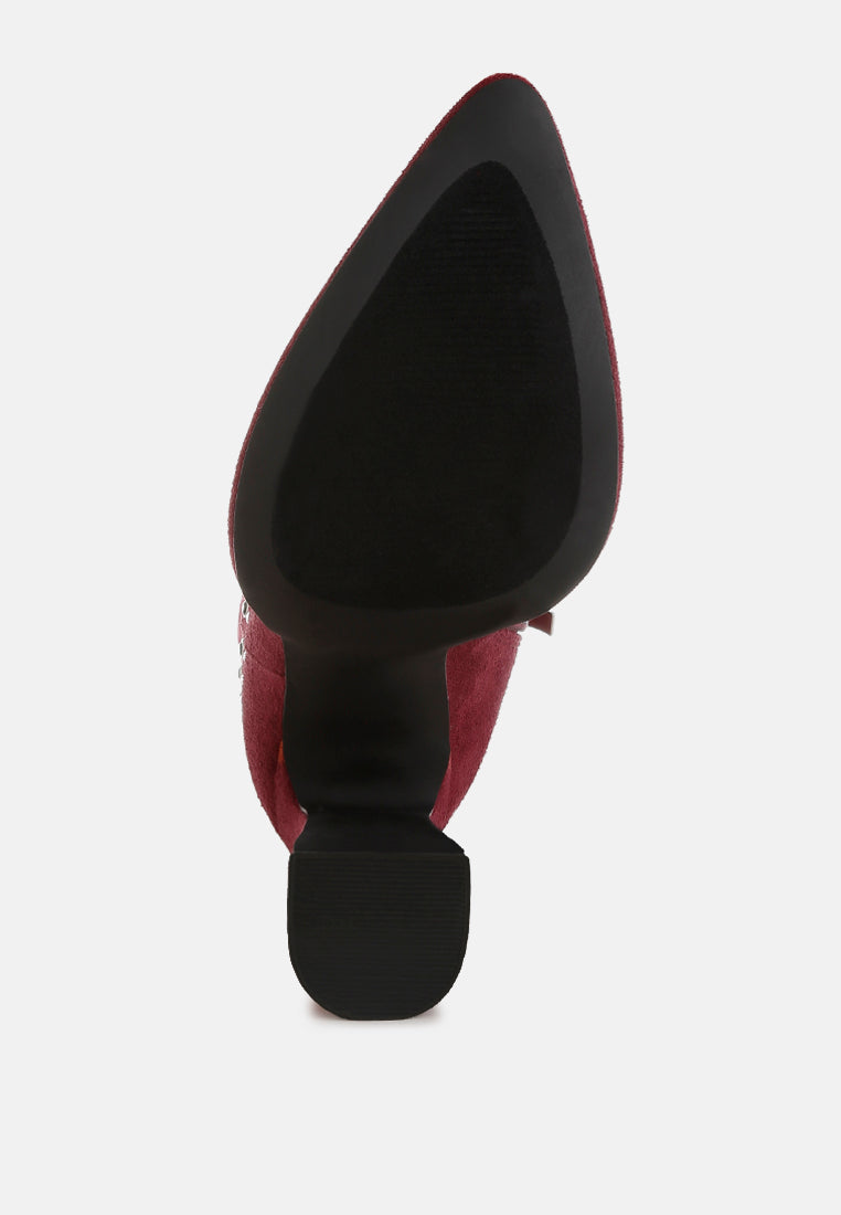 women studs embellished high ankle boots#color_burgundy