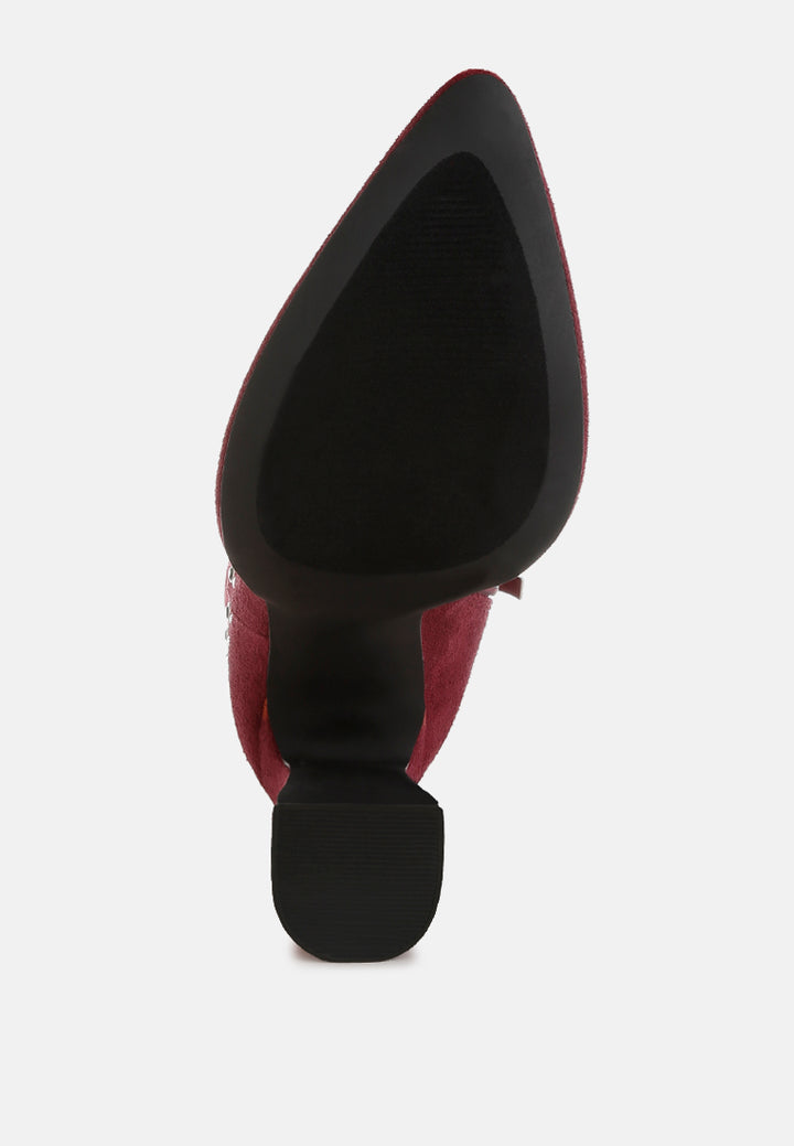 women studs embellished high ankle boots#color_burgundy