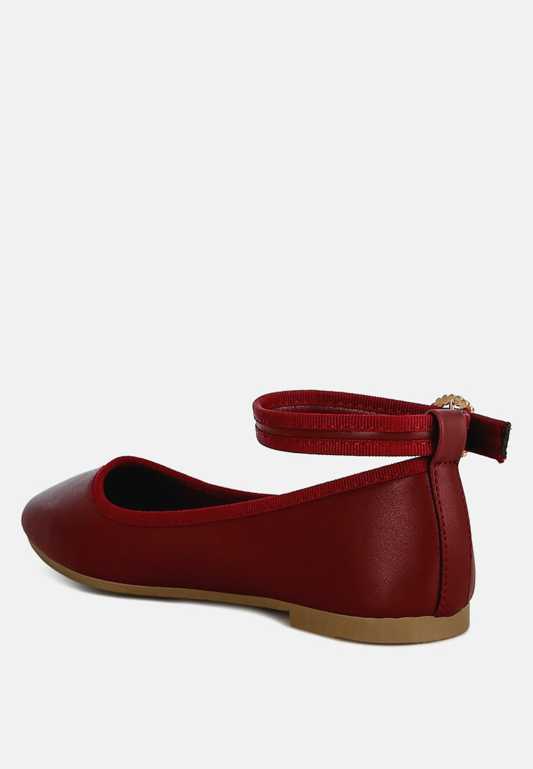 women ankle strap detail ballet flats#color_burgundy