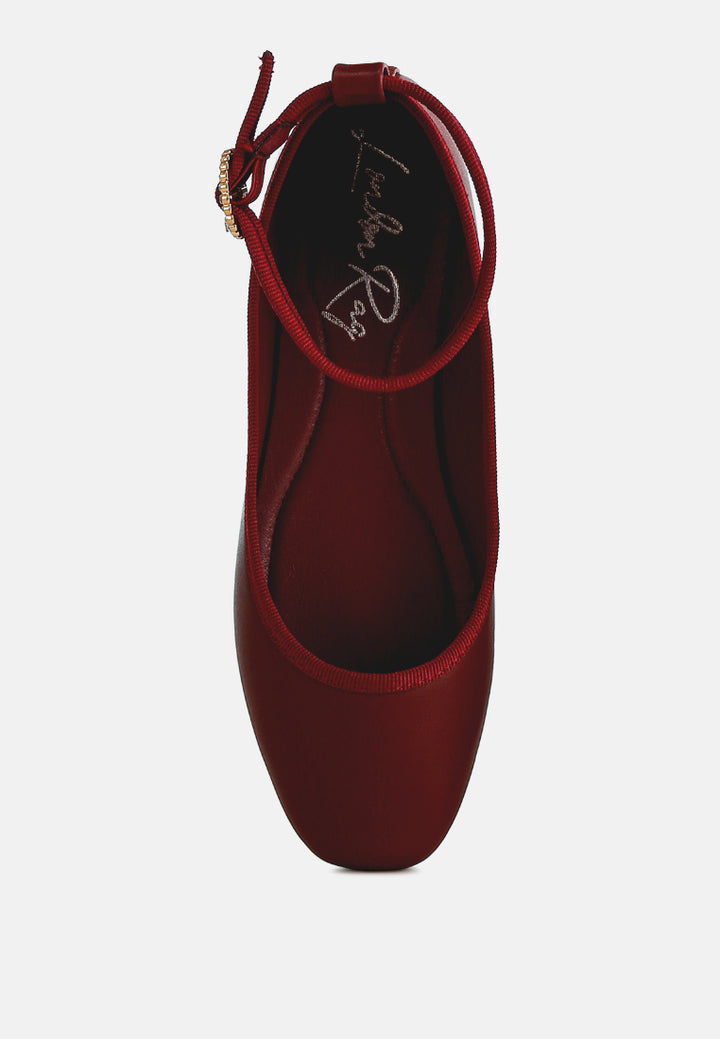 women ankle strap detail ballet flats#color_burgundy