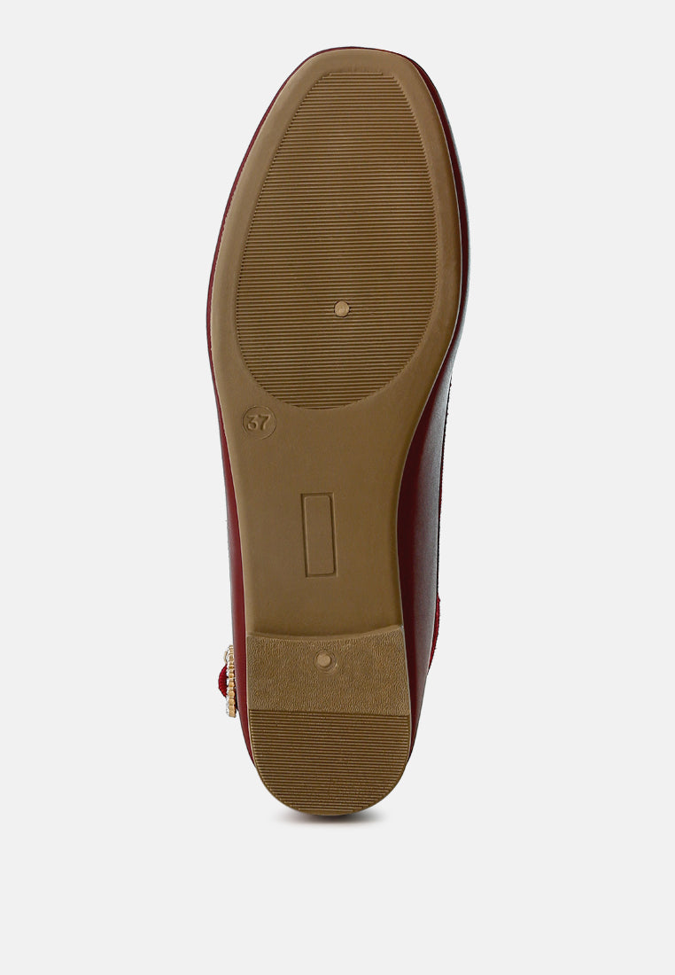 women ankle strap detail ballet flats#color_burgundy