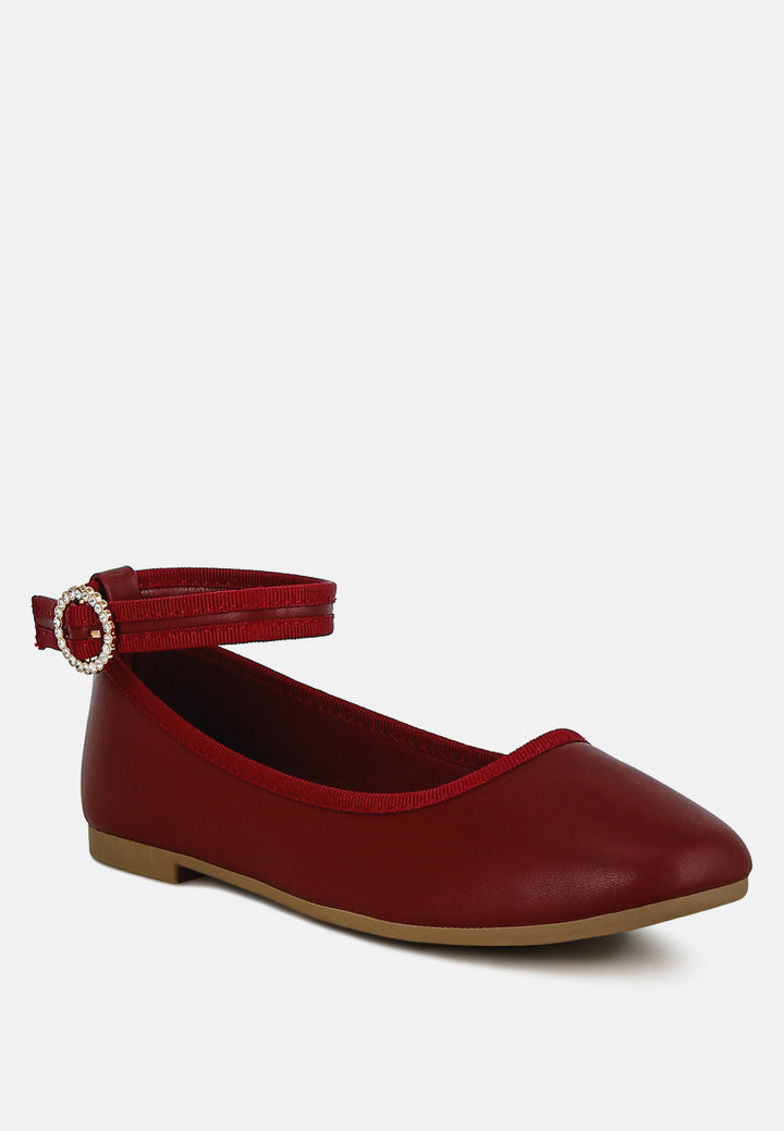 women ankle strap detail ballet flats#color_burgundy