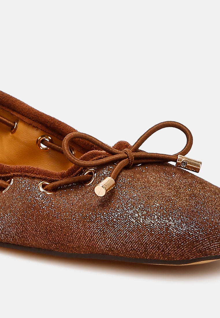 women drawstring bow ballerinas#color_brown
