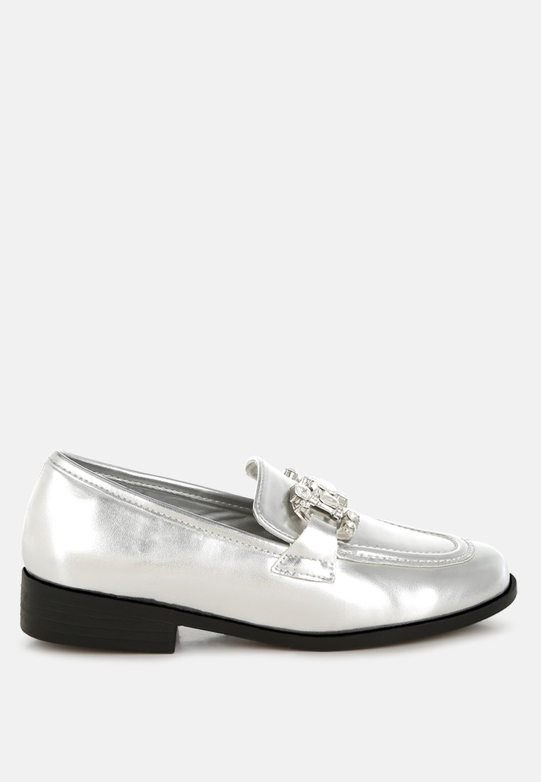 women diamante horsebit metallic loafers#color_silver