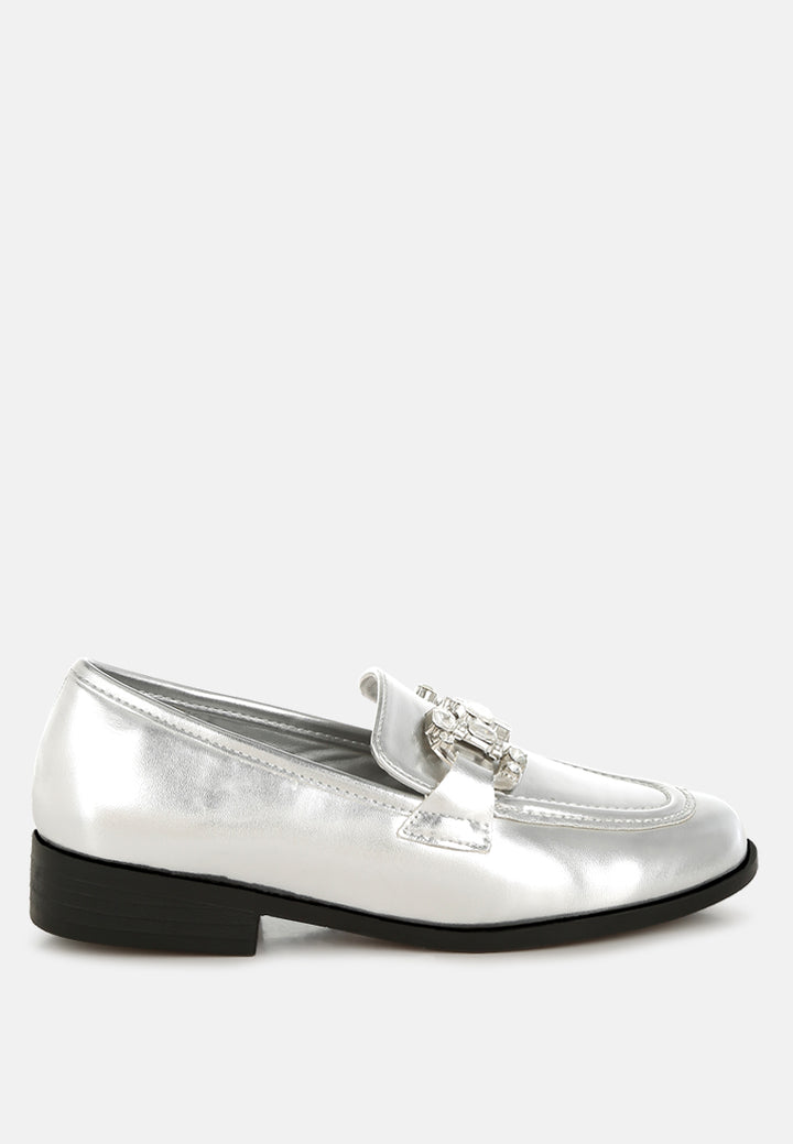 women diamante horsebit metallic loafers#color_silver