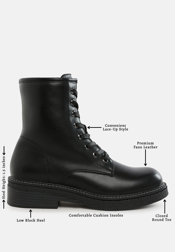 women faux leather lace up boots#color_black