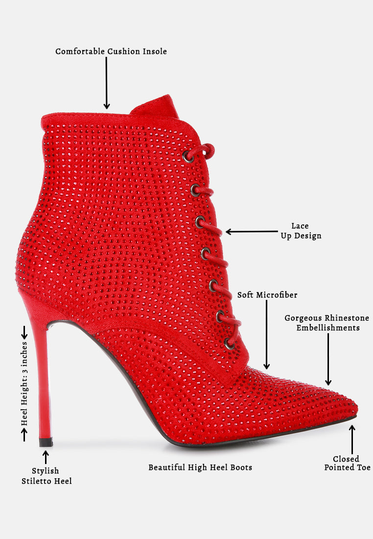 women head on faux suede diamante ankle boots#color_red