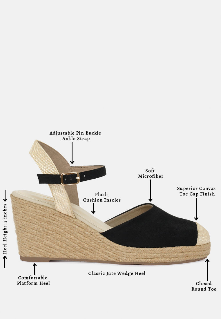 women soft microfiber espadrille wedges#color_black