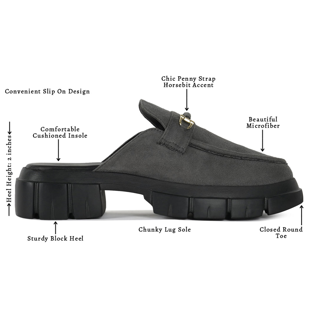 women microfiber penny strap mules#color_grey