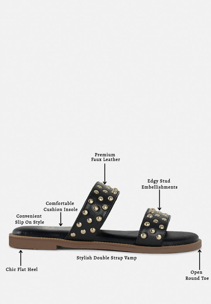 women studded faux leather slip ons#color_black