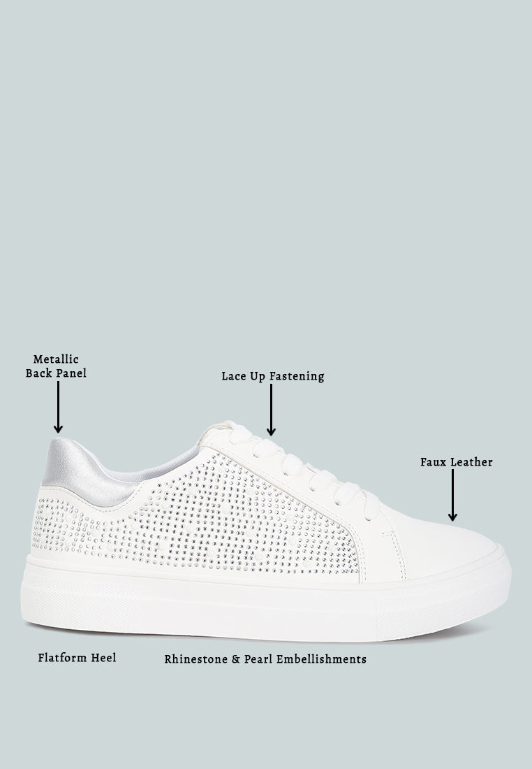 rhinestone & pearl embellished sneakers#color_white