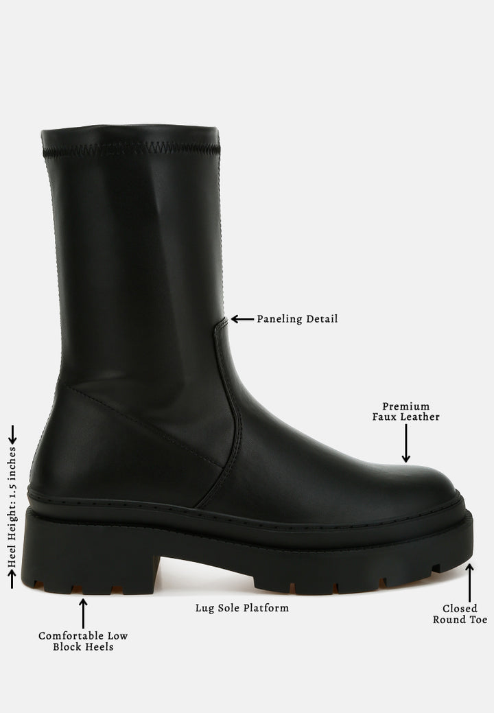 women chunky faux leather calf boots#color_black