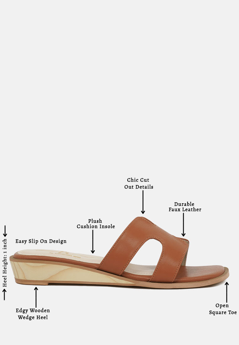 women faux leather wooden heel mules#color_tan