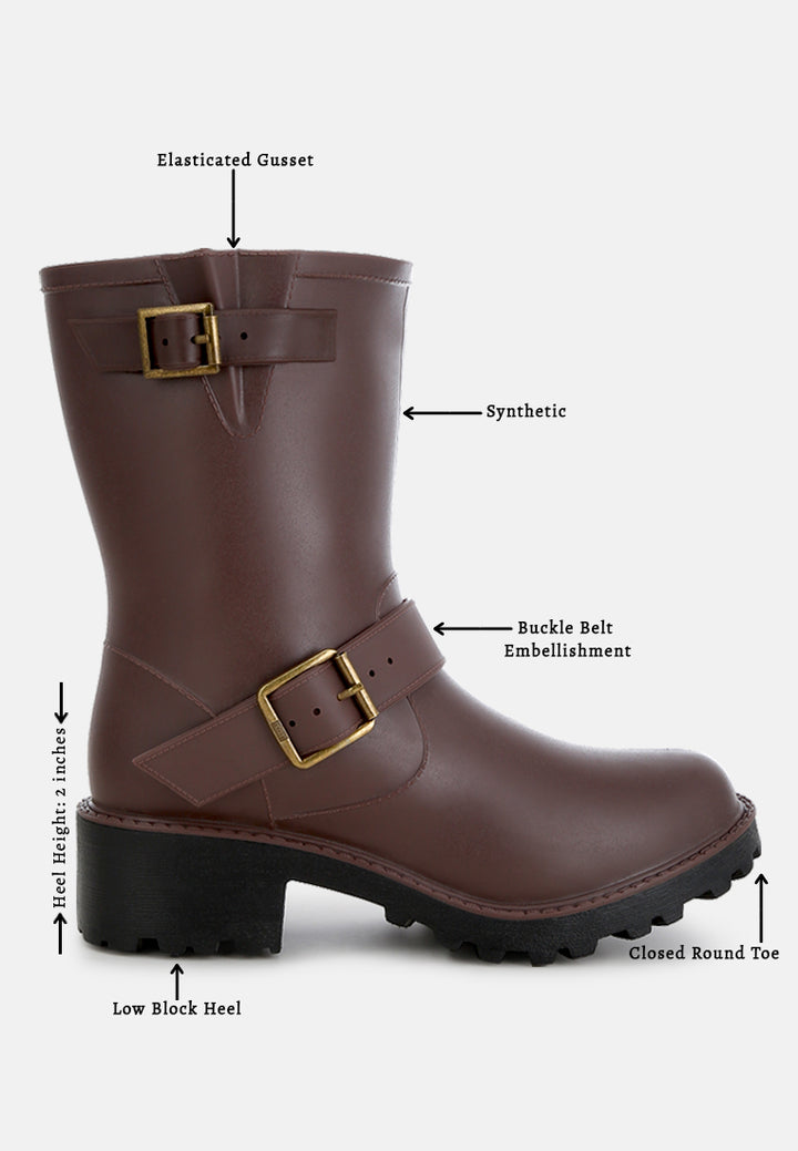 women harness detail calf rain boots#color_brown