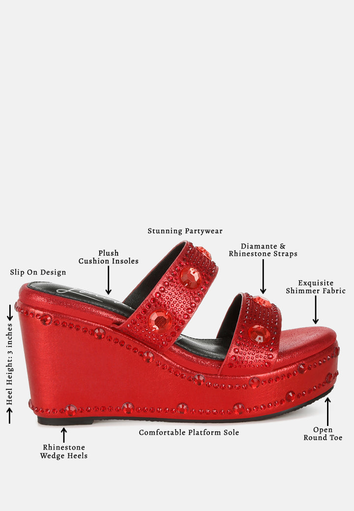 rhinestone & diamante wedge sandals#color_red