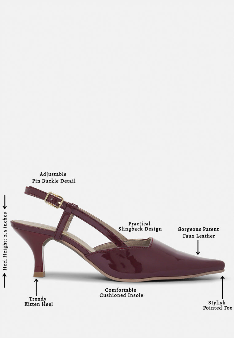 women patent faux leather slingback heels#color_burgundy