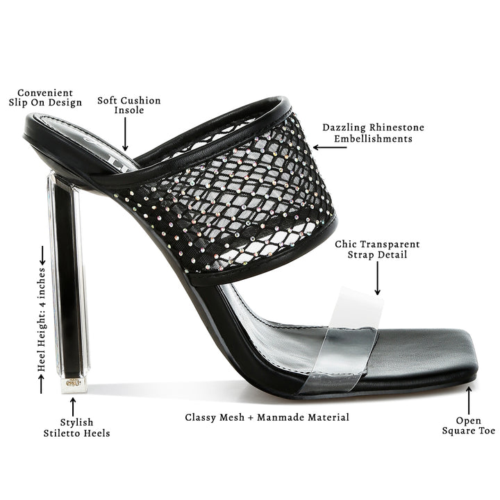 clear embellished square toe heels#color_black