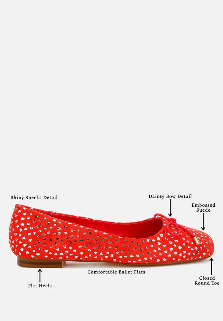 women bow detail embossed suede ballerinas#color_red