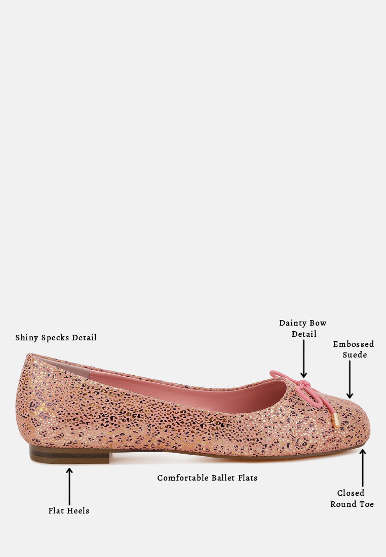 women bow detail embossed suede ballerinas#color_pink