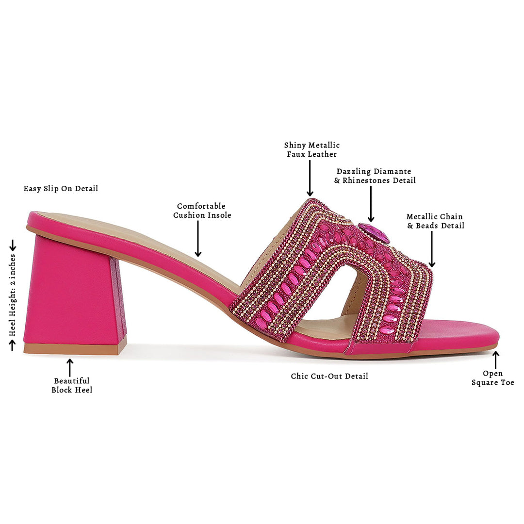 women embellished block heels#color_fuchsia