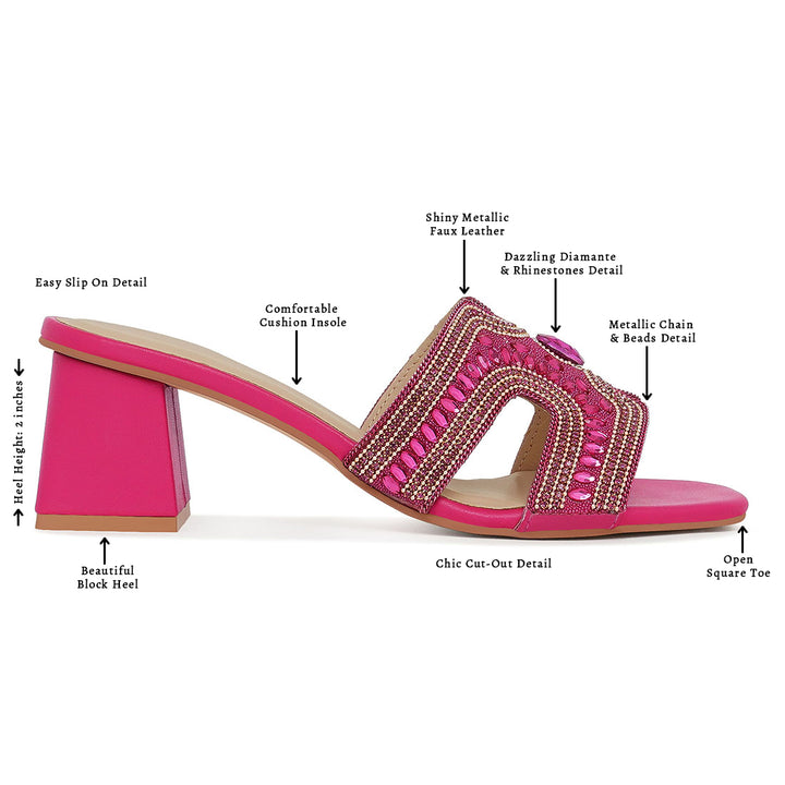 women embellished block heels#color_fuchsia