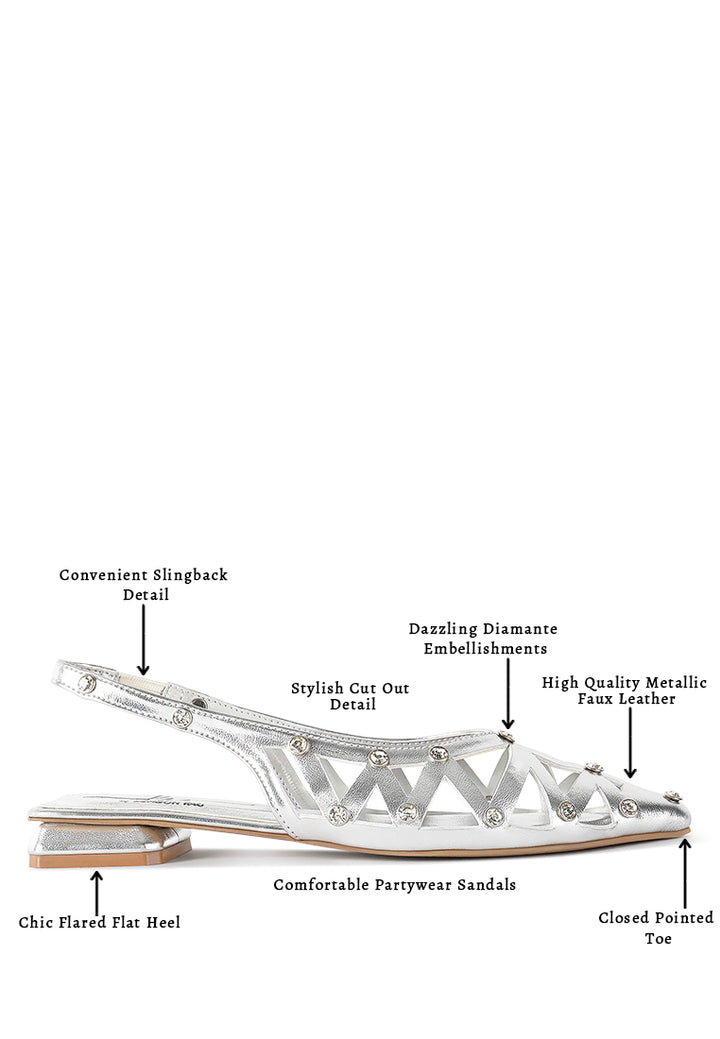 women diamante embellished slingback sandals#color_gold