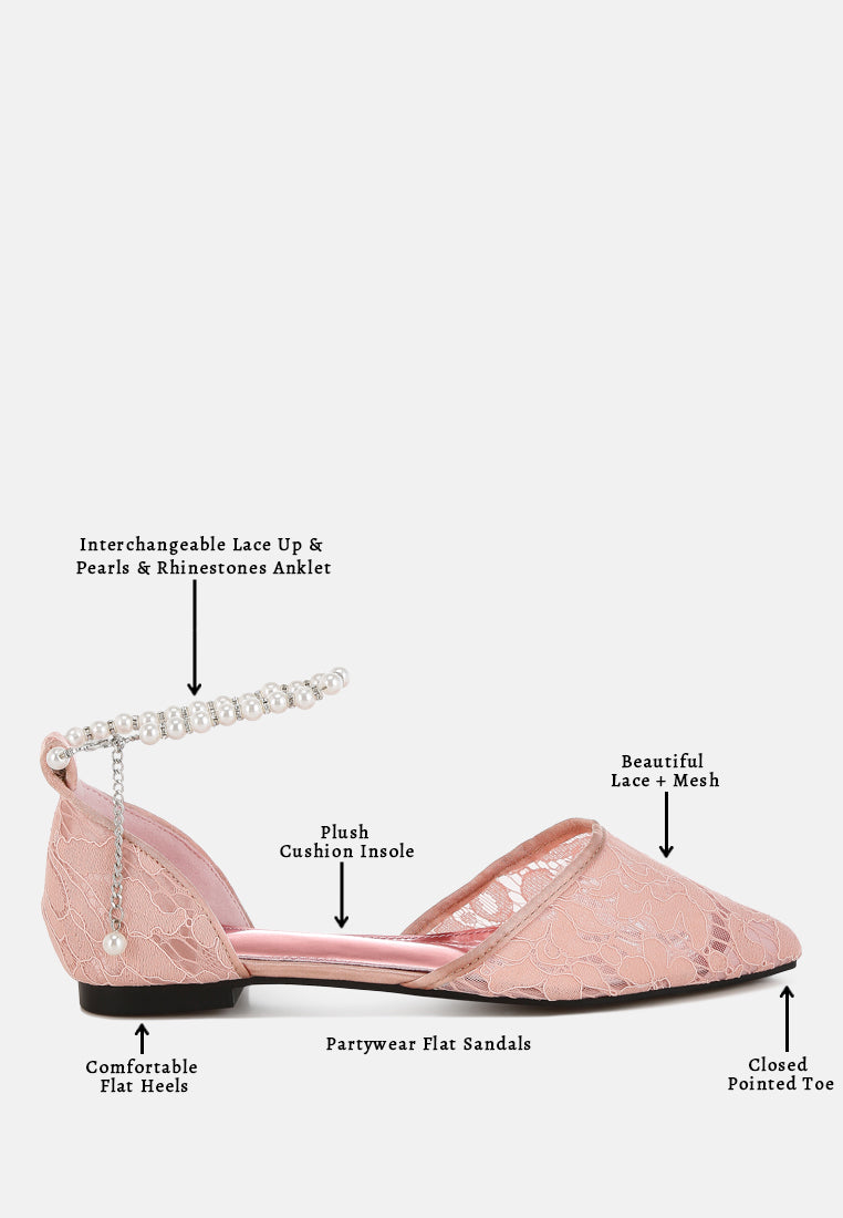 women pearl & rhinestone strap flat sandals#color_blush