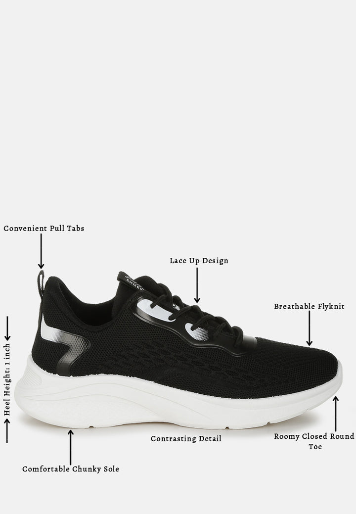 women contrasting detail lace-up sneakers#color_black