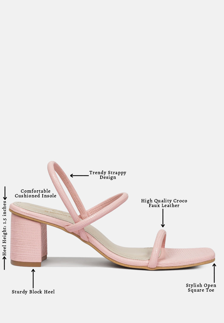 women croco faux leather sandals#color_pink