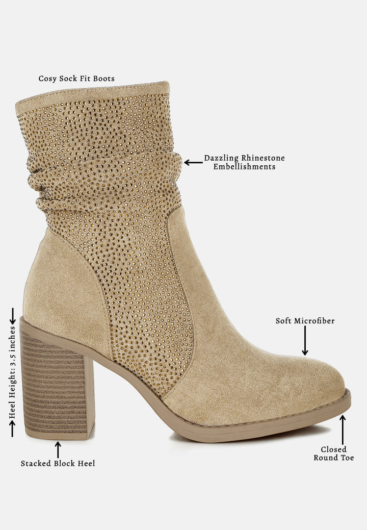 women rhinestone studded slouchy ankle boots#color_beige