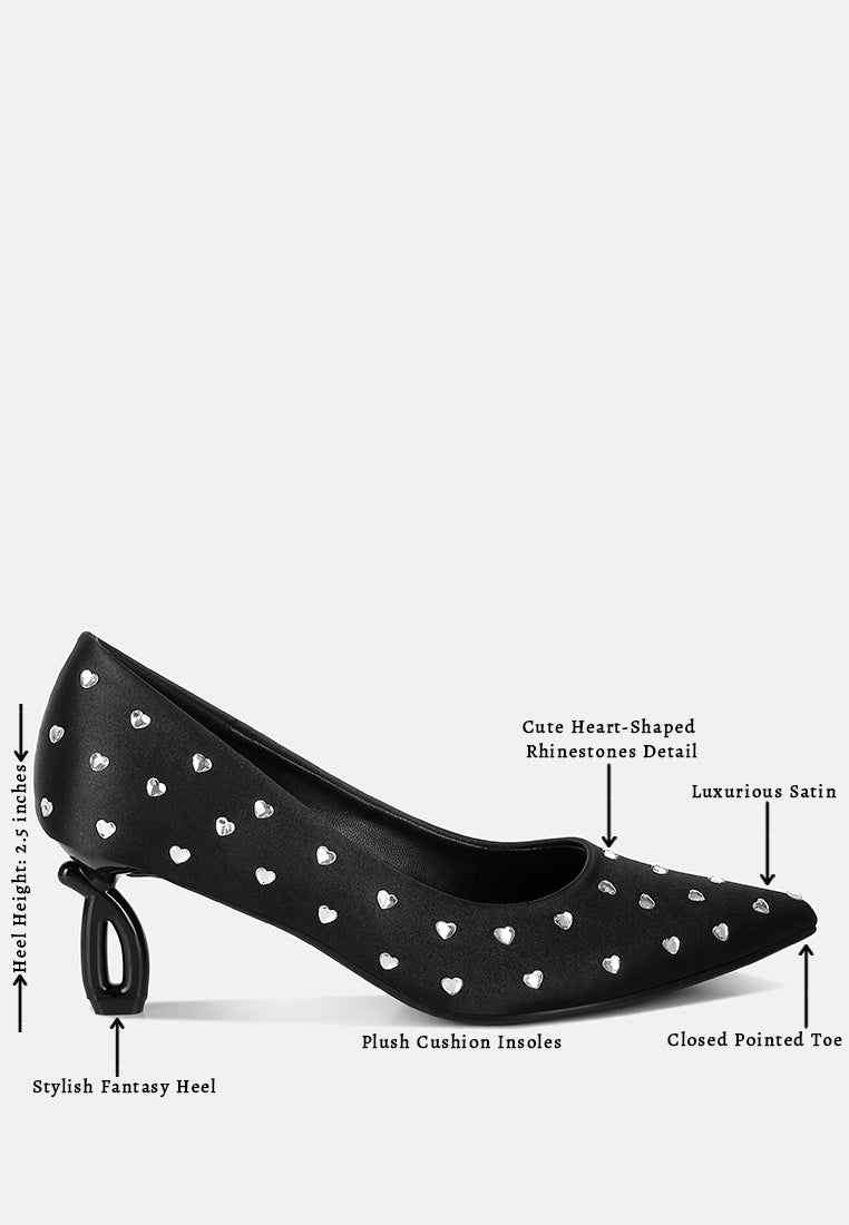 women heart-shaped rhinestones pumps#color_black