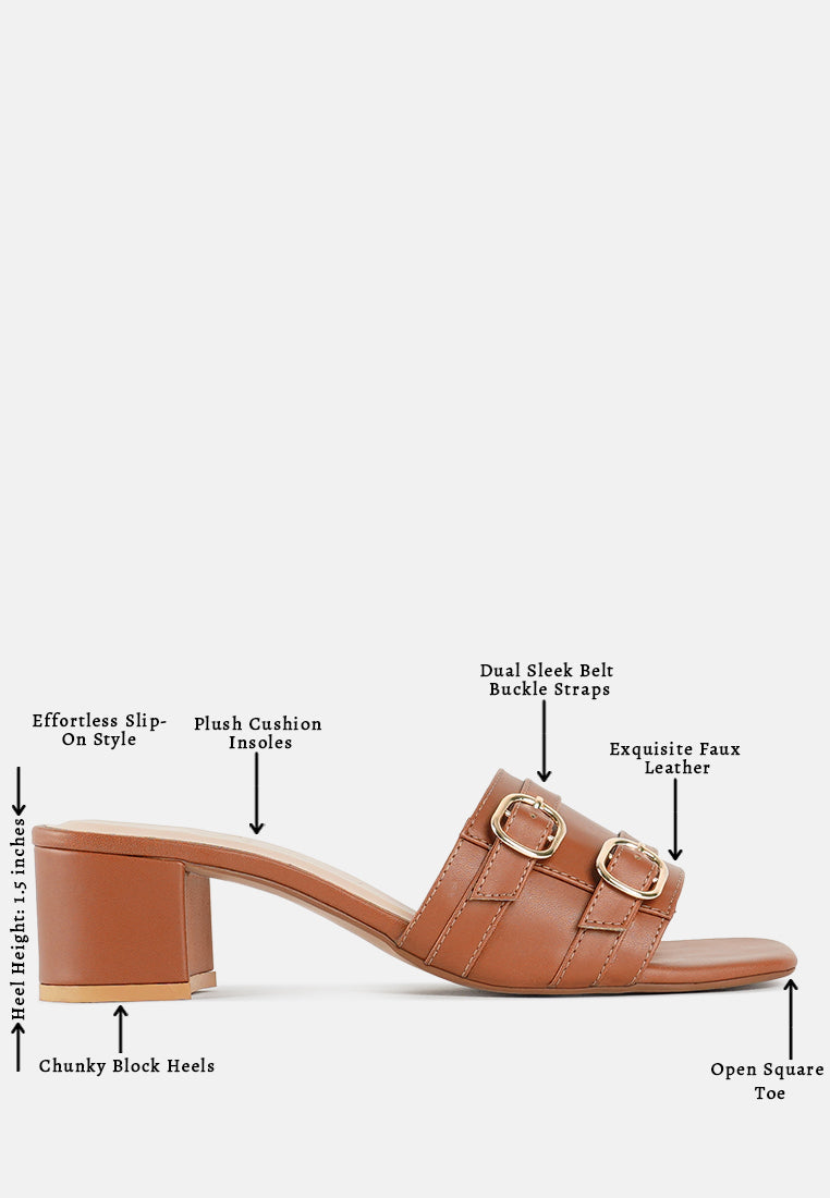 women double buckle strap heels#color_tan