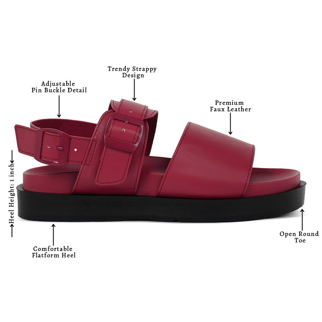 women pin buckle flatform sandals#color_burgundy