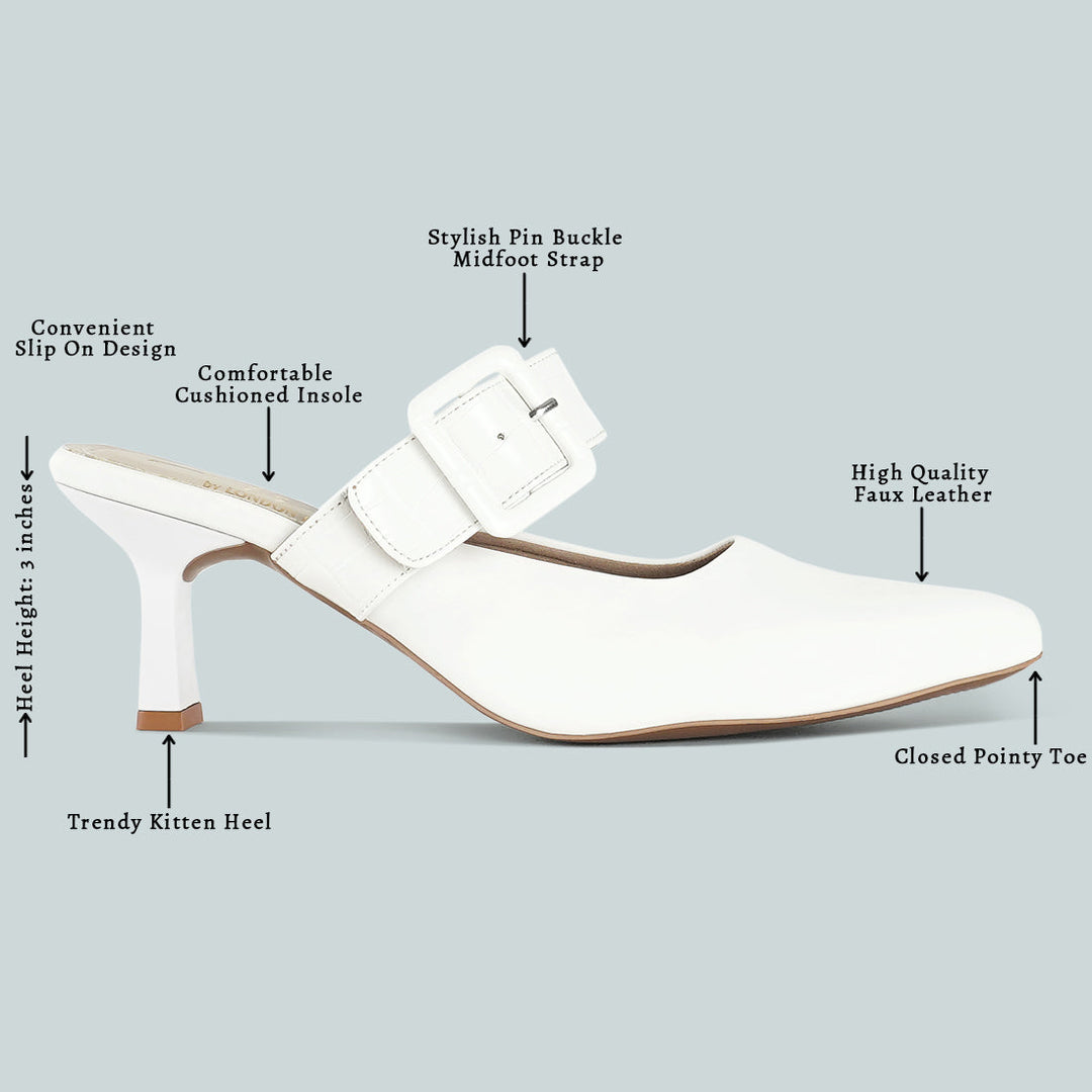 women croco buckle strap detail mules#color_white