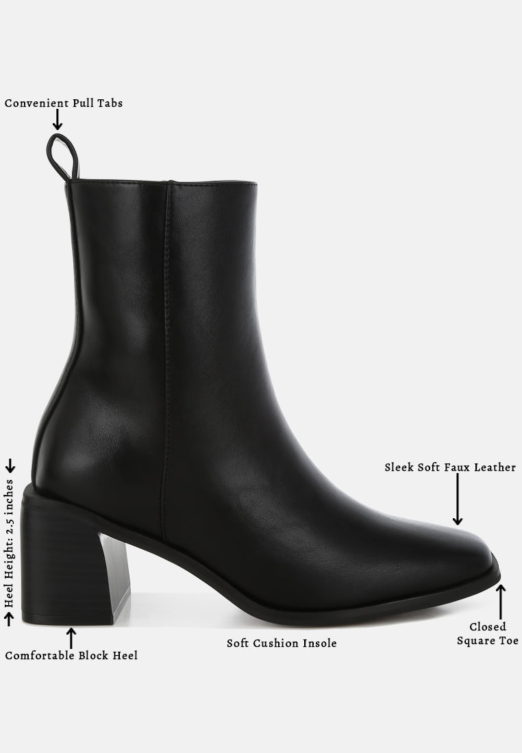 women square toe faux leather boots#color_black