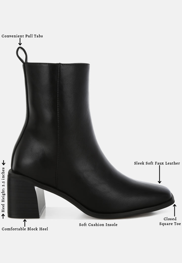 women square toe faux leather boots#color_black