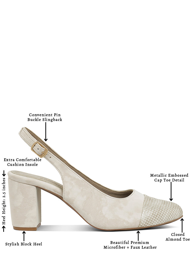 Women Pin Buckle Metallic Toe Cap Heels