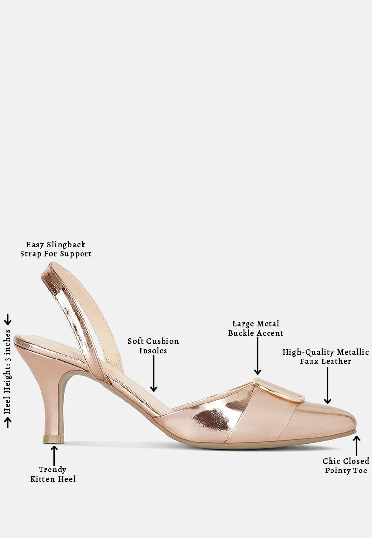 women slingback pointed toe kitten heels#color_rose-gold