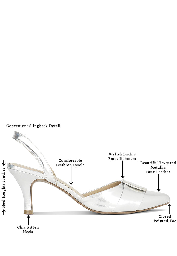 Women Slingback Pointed Toe Kitten Heels