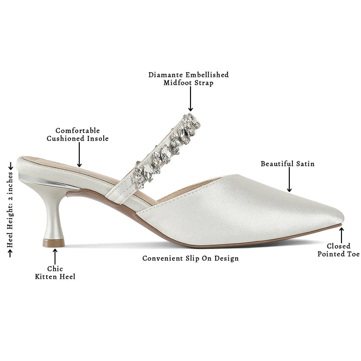 london rag women diamante embellished strap mules#color_white