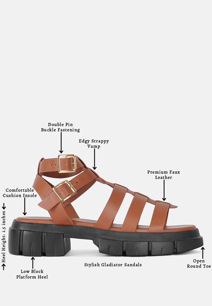 women faux leather gladiator sandals#color_tan