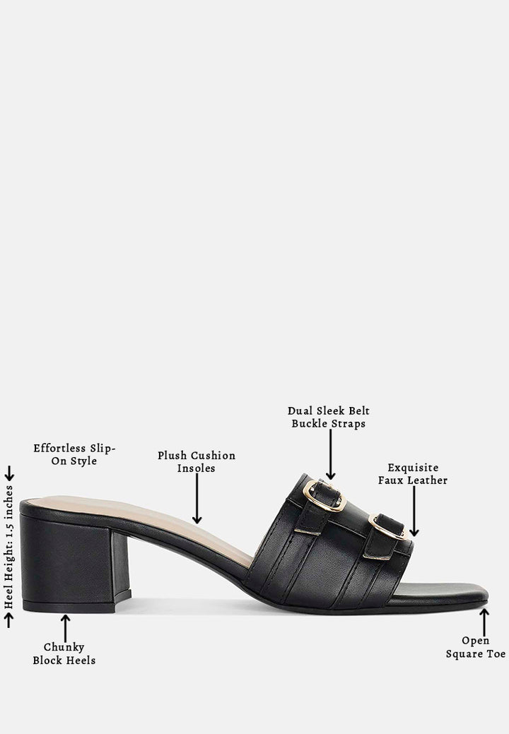 women double buckle strap heels#color_black