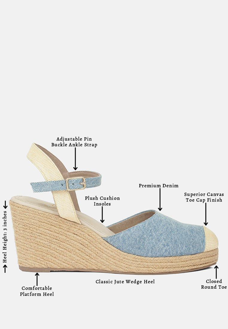 Women Strappy Denim Espadrille Wedges