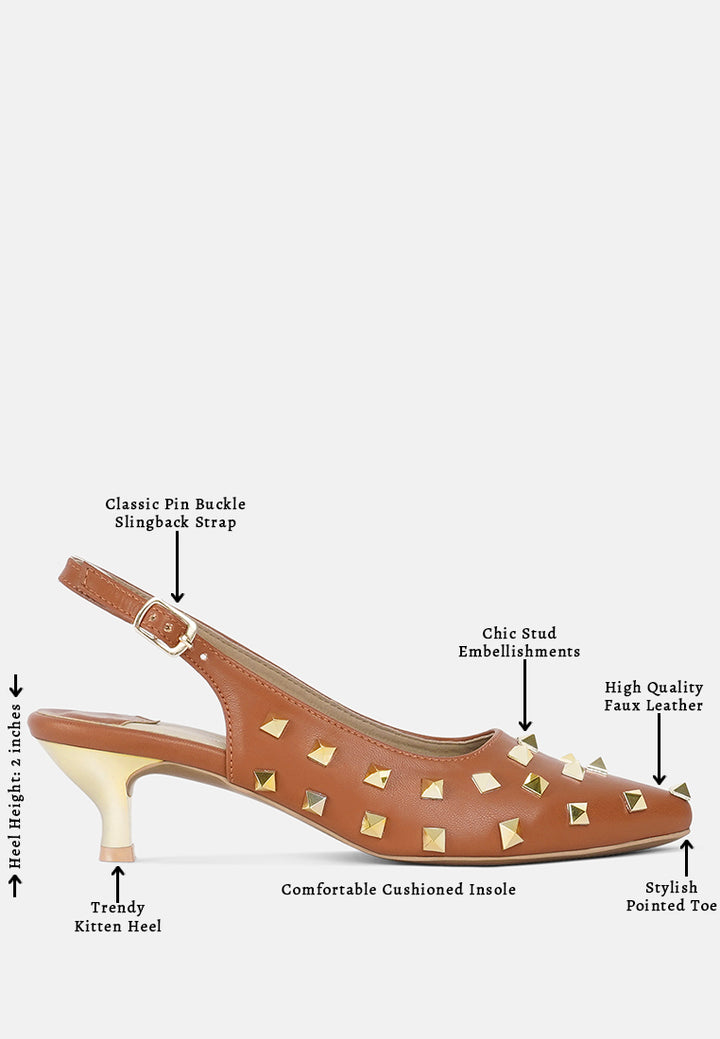 women gold accent studded sandals#color_tan