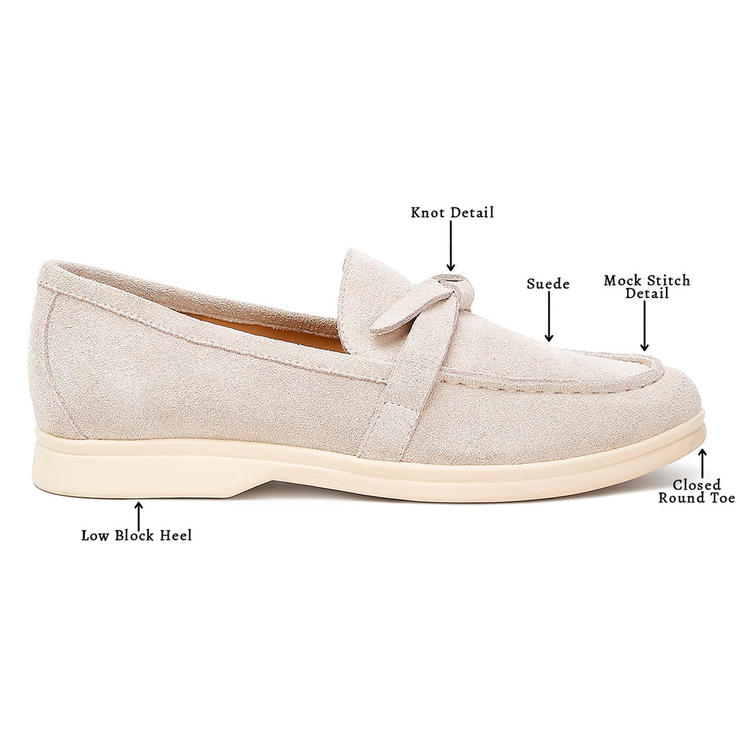 suede knot detailed loafers#color_beige