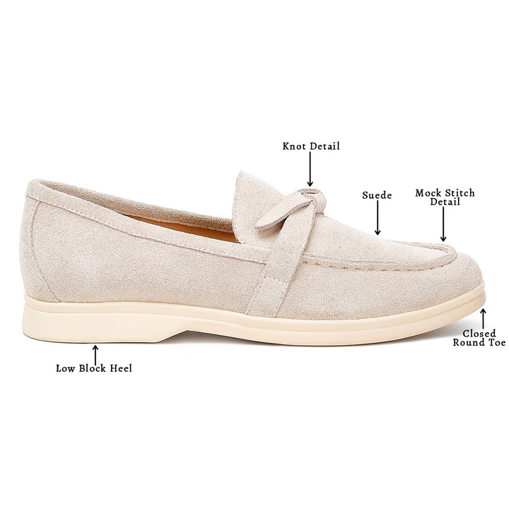 suede knot detailed loafers#color_beige