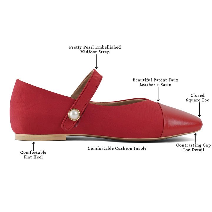 women square toe mary jane ballerinas#color_red