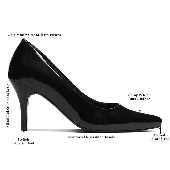 women patent faux leather stiletto pumps#colorblack